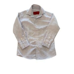 Elie Boys‎ White Check Slim Fit Button Down Dress Shirt Sz Small
